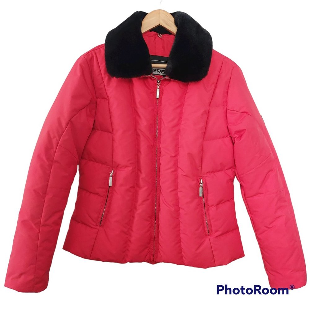 Fera Ski Jacket Grey Duck Down Puffer Red Black Detachable Faux Fur Collar Size8